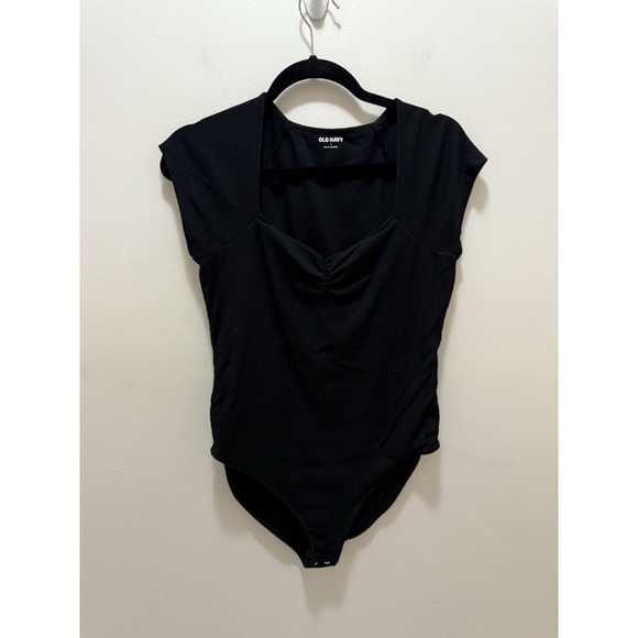 Old Navy Women's Black Ribbed Bodysuit Size L Short Sleeve Cotton Modal capsule - Picture 1 of 7
